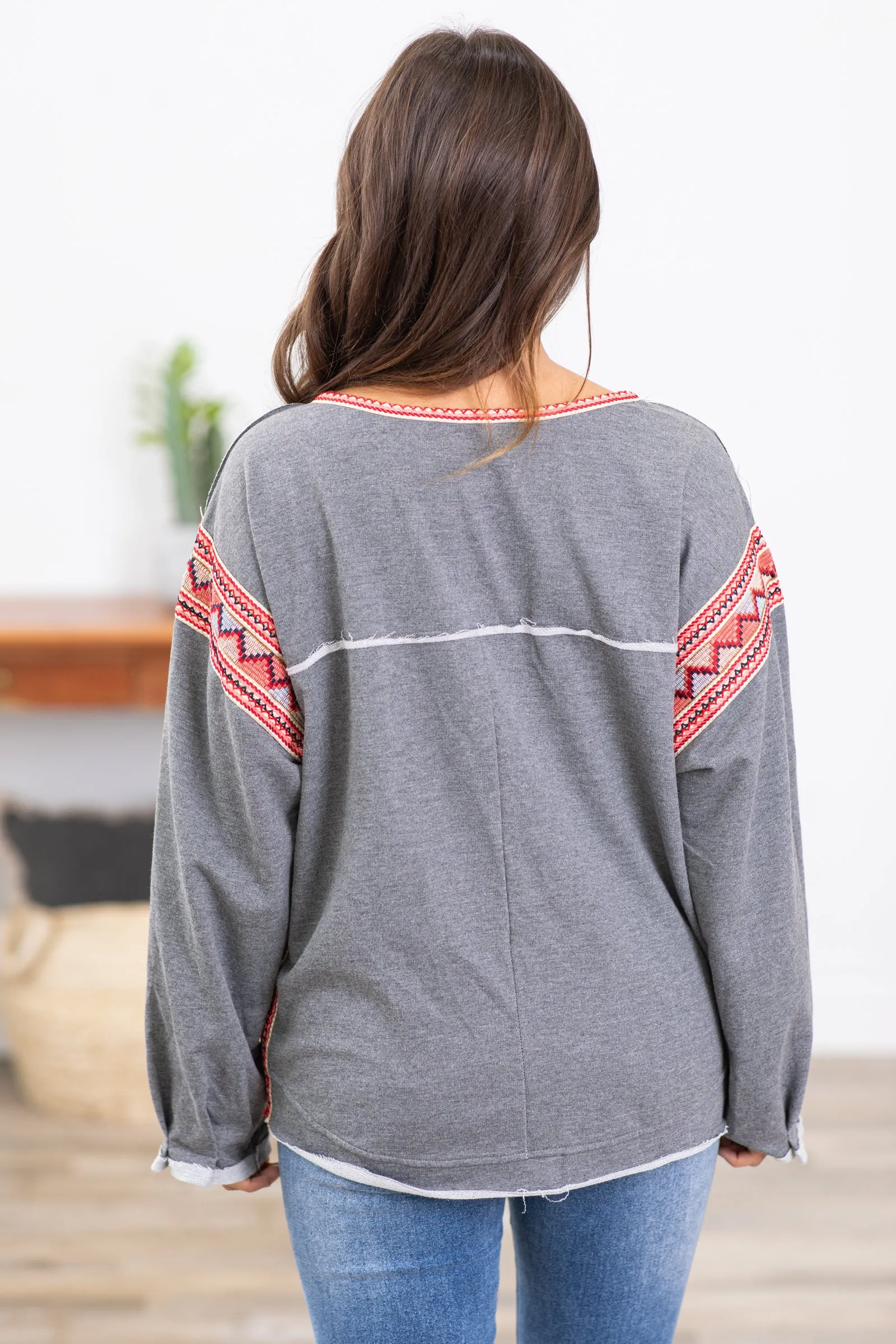 Grey Stripe Detail Drop Shoulder Top