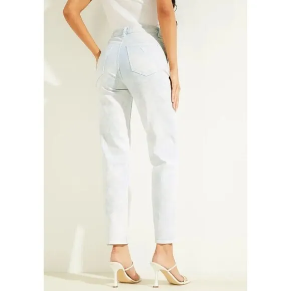 GUESS High-rise jeans Solid color design with decorative vertical stripes siz 27