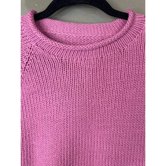 Handmade Mock Neck Knitted Long Sleeve Thick Pink Pullover Sweater Size L/XL