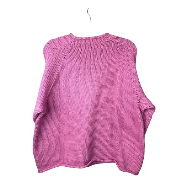 Handmade Mock Neck Knitted Long Sleeve Thick Pink Pullover Sweater Size L/XL