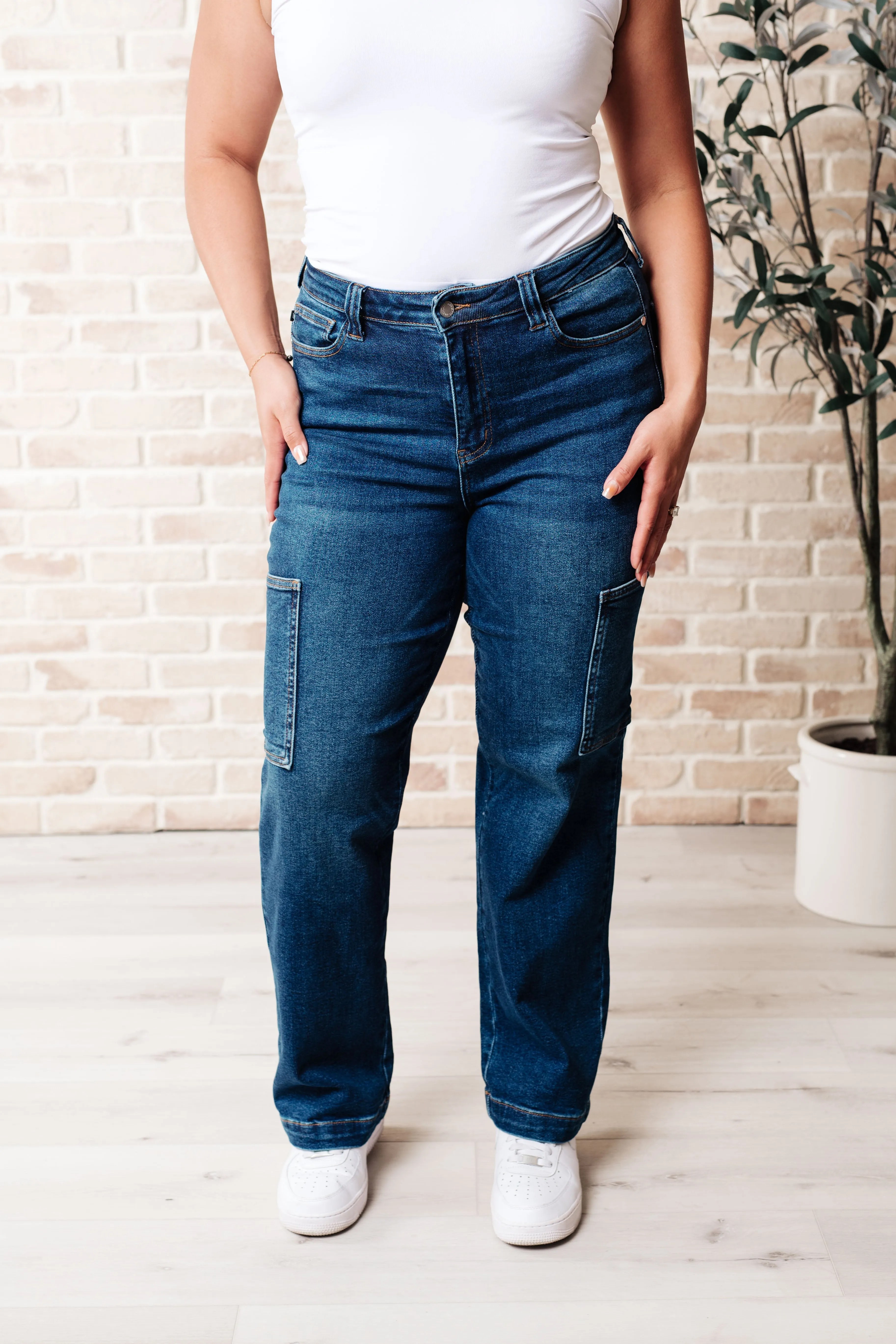 Hazel Blues® |  Leila High Rise Cargo Straight Jeans