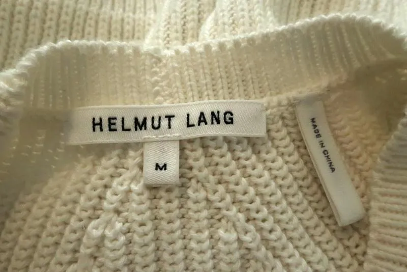 Helmut Lang Detachable Sleeve Pullover Sweater Cream Ribbed Cotton Size Medium