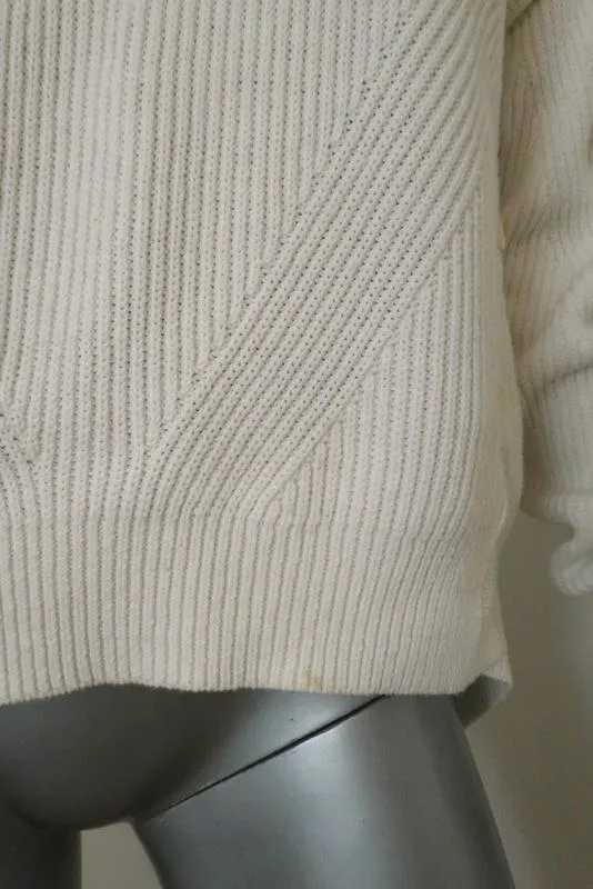 Helmut Lang Detachable Sleeve Pullover Sweater Cream Ribbed Cotton Size Medium