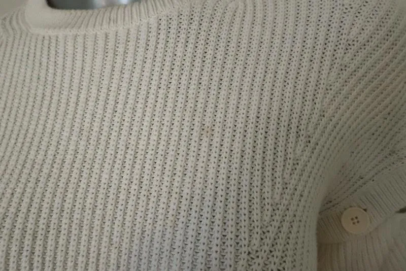 Helmut Lang Detachable Sleeve Pullover Sweater Cream Ribbed Cotton Size Medium