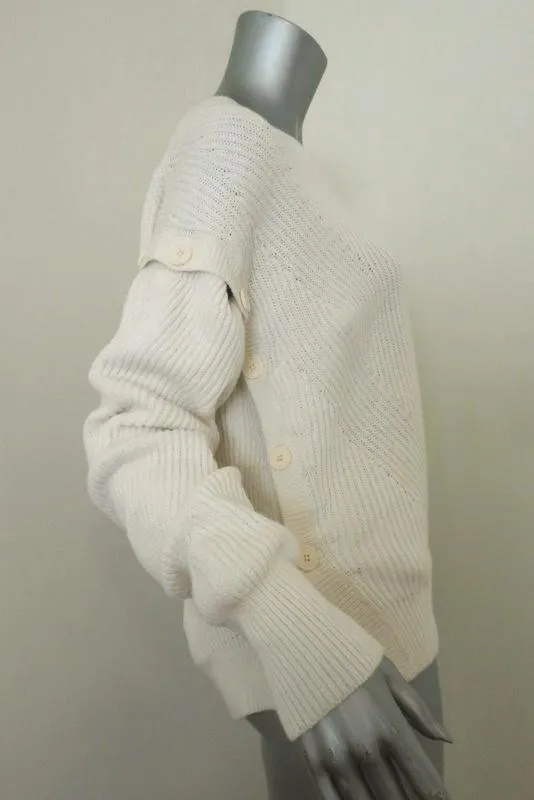 Helmut Lang Detachable Sleeve Pullover Sweater Cream Ribbed Cotton Size Medium