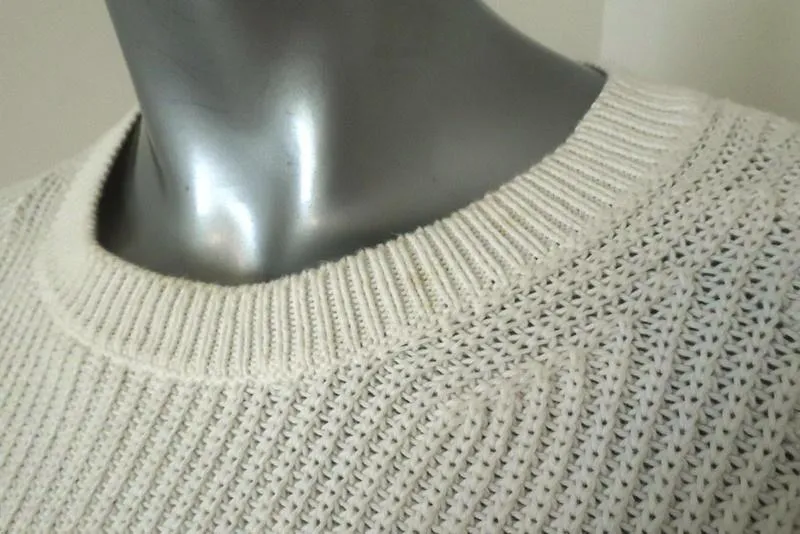 Helmut Lang Detachable Sleeve Pullover Sweater Cream Ribbed Cotton Size Medium