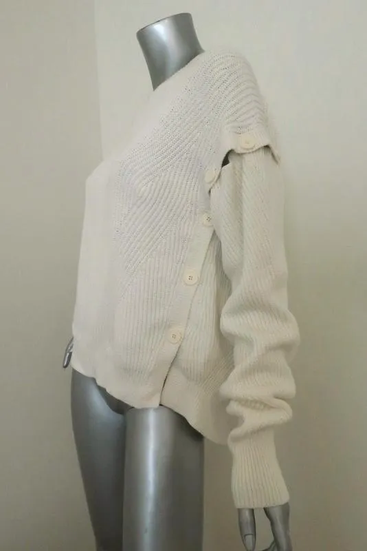 Helmut Lang Detachable Sleeve Pullover Sweater Cream Ribbed Cotton Size Medium