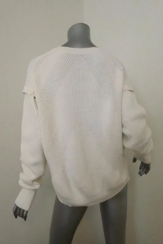 Helmut Lang Detachable Sleeve Pullover Sweater Cream Ribbed Cotton Size Medium