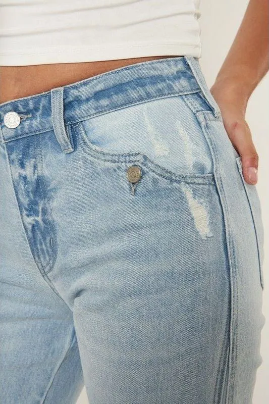 High Rise Contrast Accent Straight Leg Jean