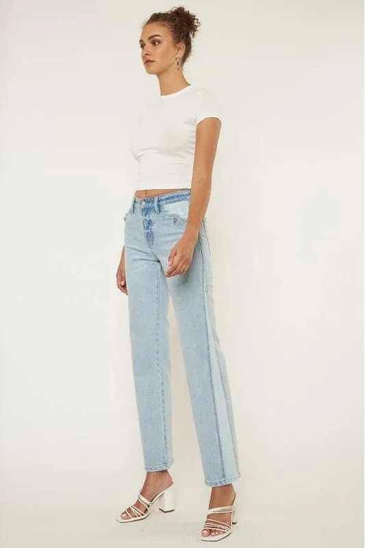 High Rise Contrast Accent Straight Leg Jean