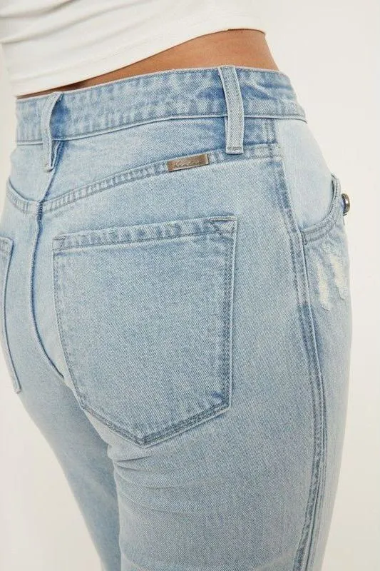 High Rise Contrast Accent Straight Leg Jean
