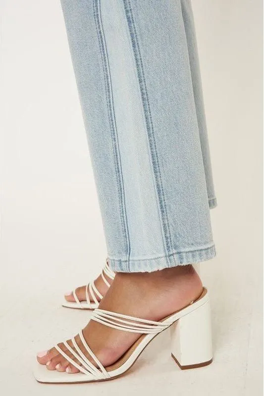 High Rise Contrast Accent Straight Leg Jean