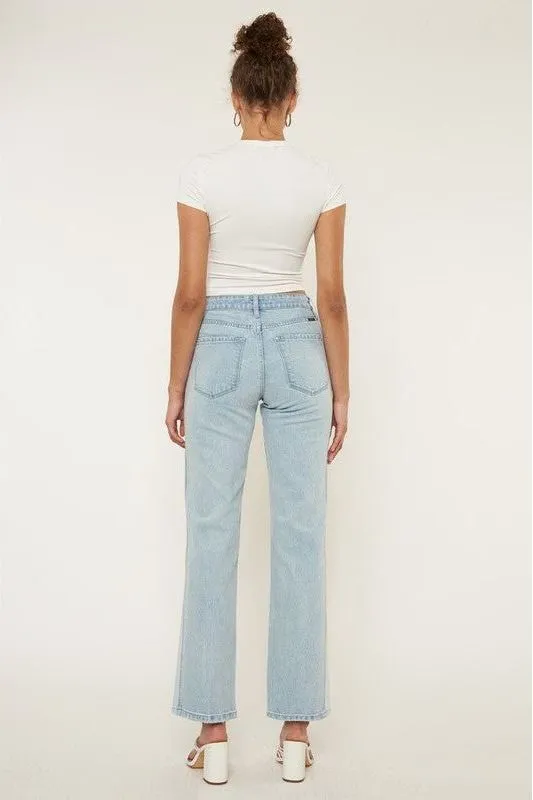High Rise Contrast Accent Straight Leg Jean