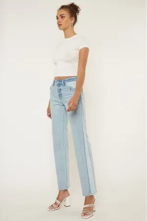 High Rise Contrast Accent Straight Leg Jean