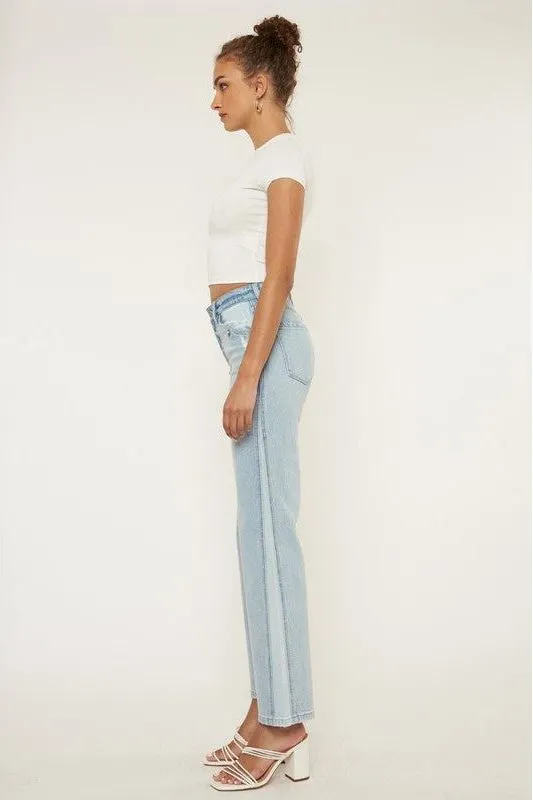 High Rise Contrast Accent Straight Leg Jean