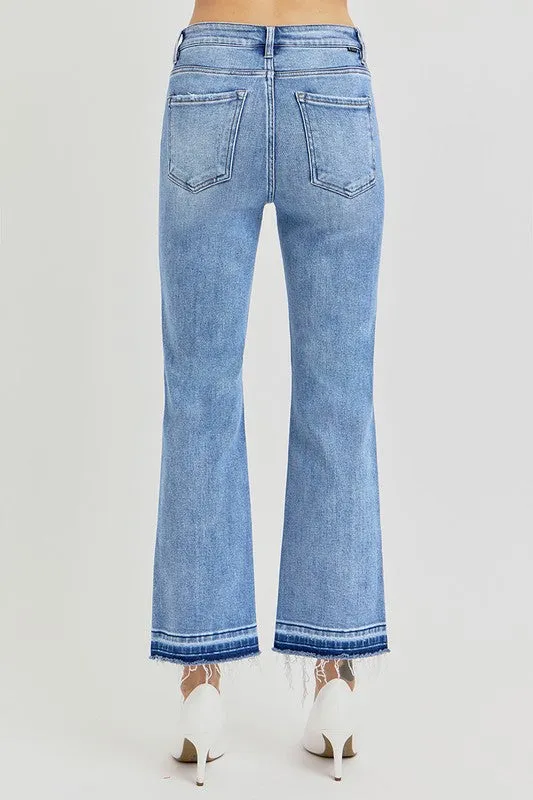 High Rise Distressed Shadow Hem Straight Jeans