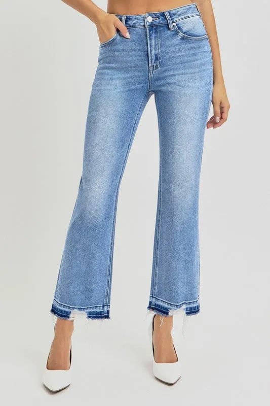 High Rise Distressed Shadow Hem Straight Jeans