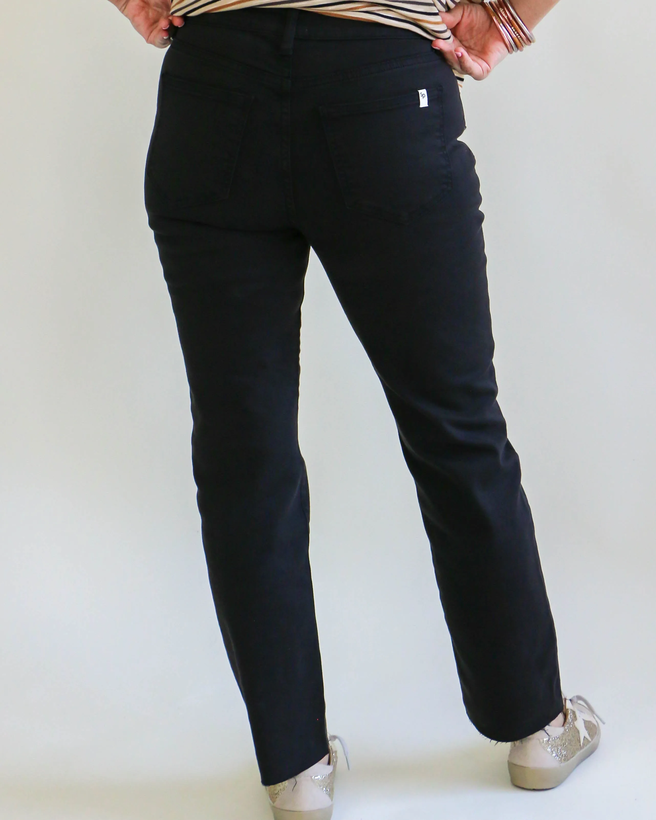 High Rise Slim Straight Jeans in Black