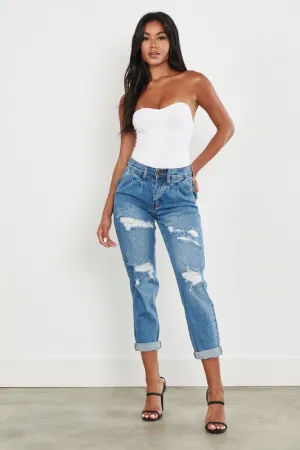 High Waisted Cuffed Boyfriend Jeans