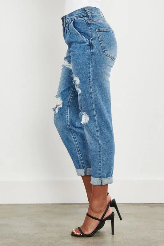 High Waisted Cuffed Boyfriend Jeans