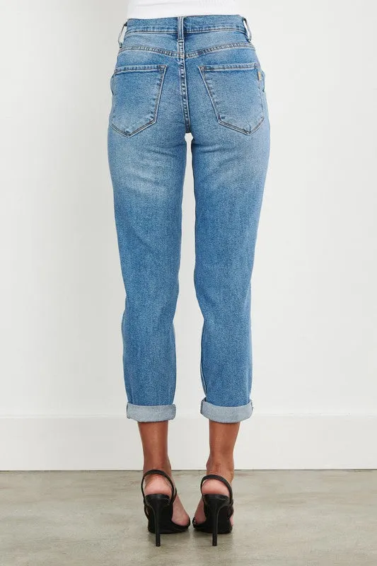 High Waisted Cuffed Boyfriend Jeans
