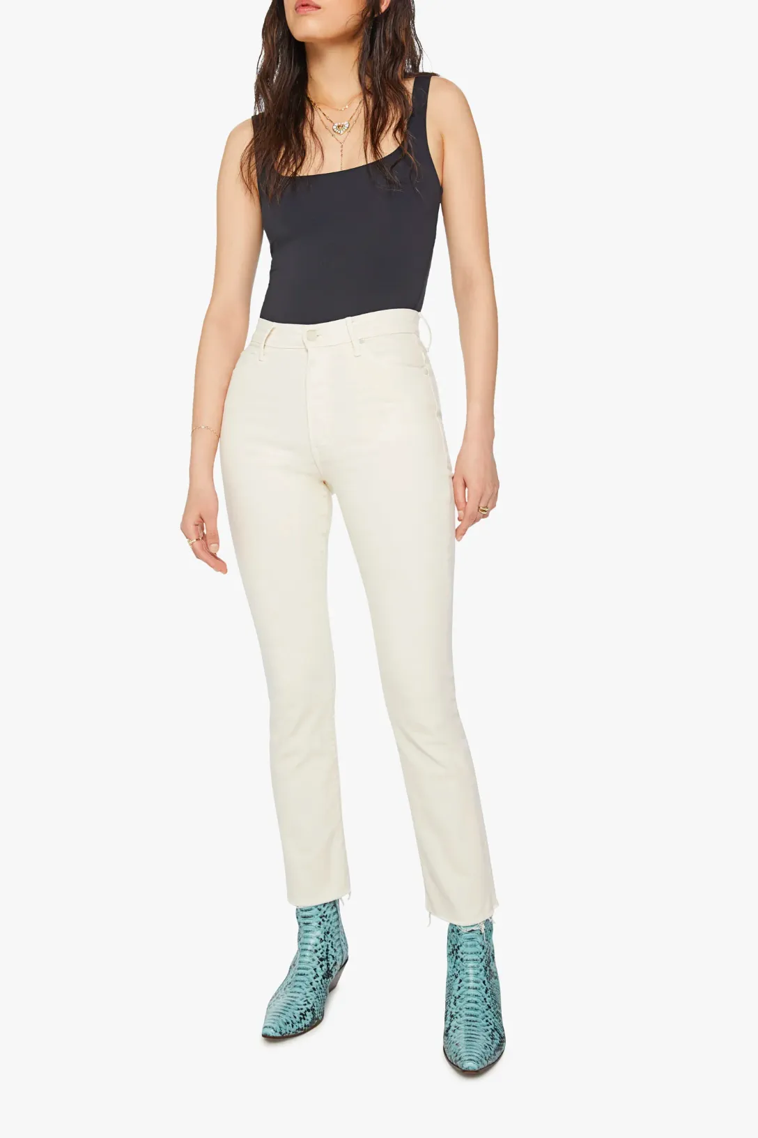 High Waisted Rascal Ankle Fray | Eggnog