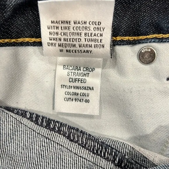 Hudson Bacara Crop Straight Cuffed Dark Wash Jeans Size 28