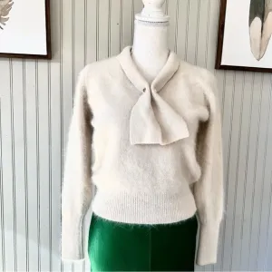 Humming Bird Angora Collard Neck Scarf Cream Color Pullover Sweater