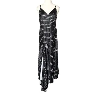 Ieena for Mac Duggal 21461 Tea Length Satin Gown Black Pink Polka Dot Size Large