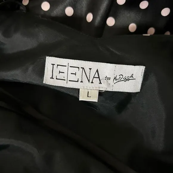 Ieena for Mac Duggal 21461 Tea Length Satin Gown Black Pink Polka Dot Size Large