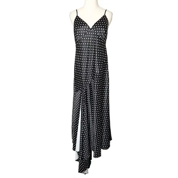 Ieena for Mac Duggal 21461 Tea Length Satin Gown Black Pink Polka Dot Size Large