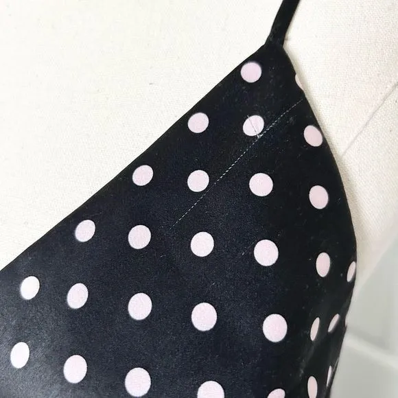 Ieena for Mac Duggal 21461 Tea Length Satin Gown Black Pink Polka Dot Size Large