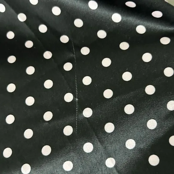 Ieena for Mac Duggal 21461 Tea Length Satin Gown Black Pink Polka Dot Size Large