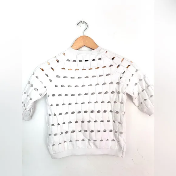 Iro Women's White Sabil Knit Openwork PulloverSweater Cutout short sleeve