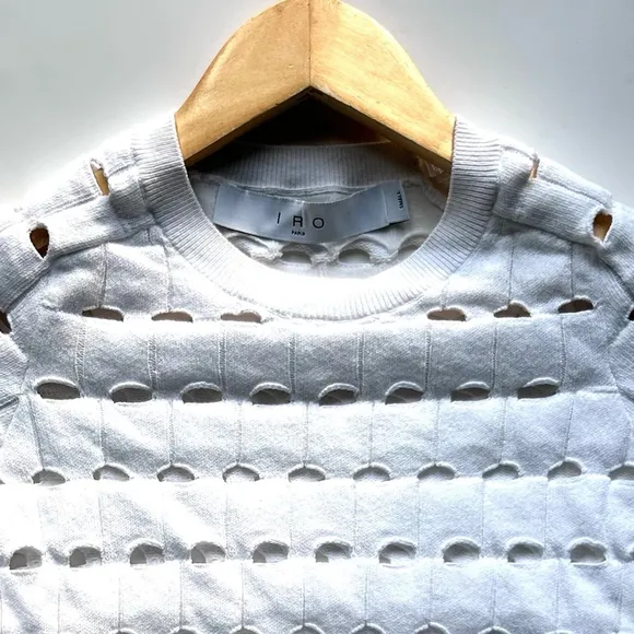 Iro Women's White Sabil Knit Openwork PulloverSweater Cutout short sleeve