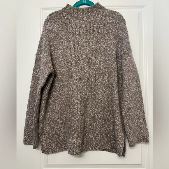 J Jill Brown Mocha Cotton Blend Mock Neck Pullover Sweater Size Large