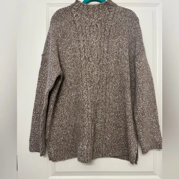 J Jill Brown Mocha Cotton Blend Mock Neck Pullover Sweater Size Large