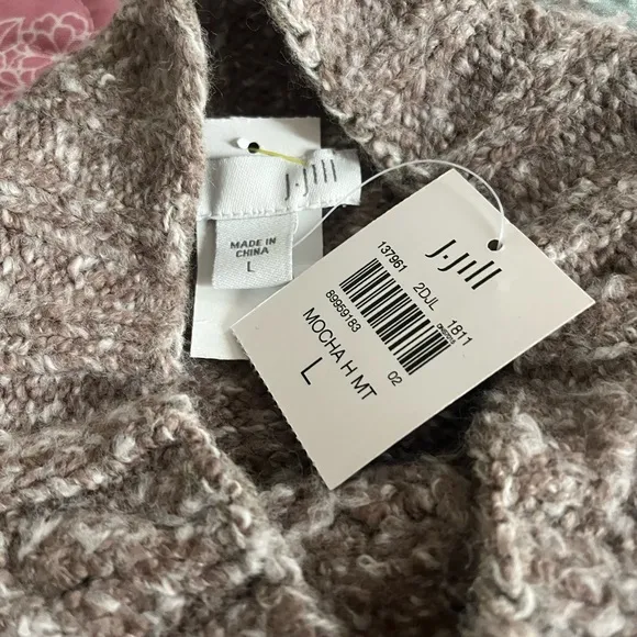 J Jill Brown Mocha Cotton Blend Mock Neck Pullover Sweater Size Large