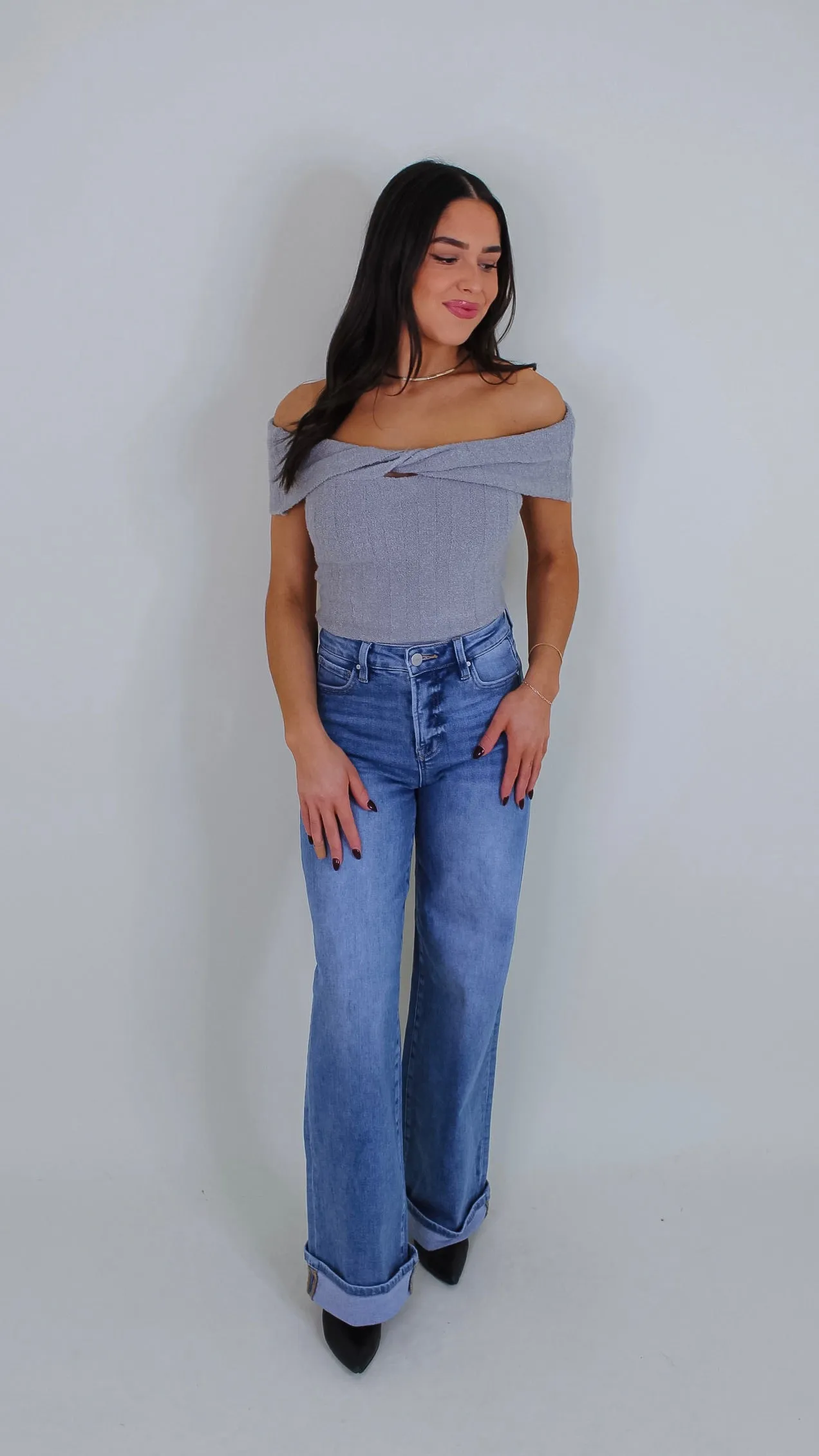 Jackie Off Shoulder Top - Grey