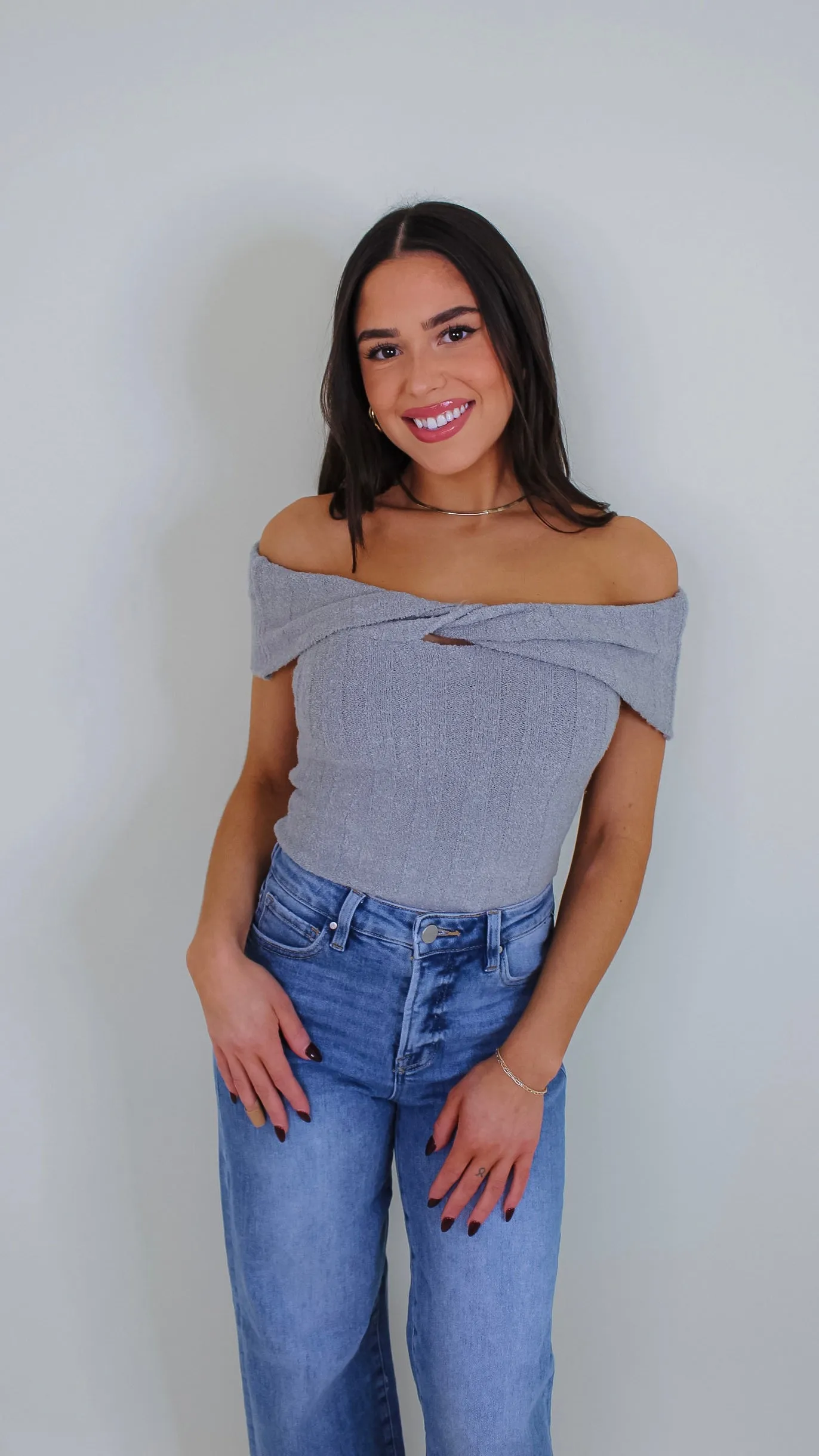 Jackie Off Shoulder Top - Grey