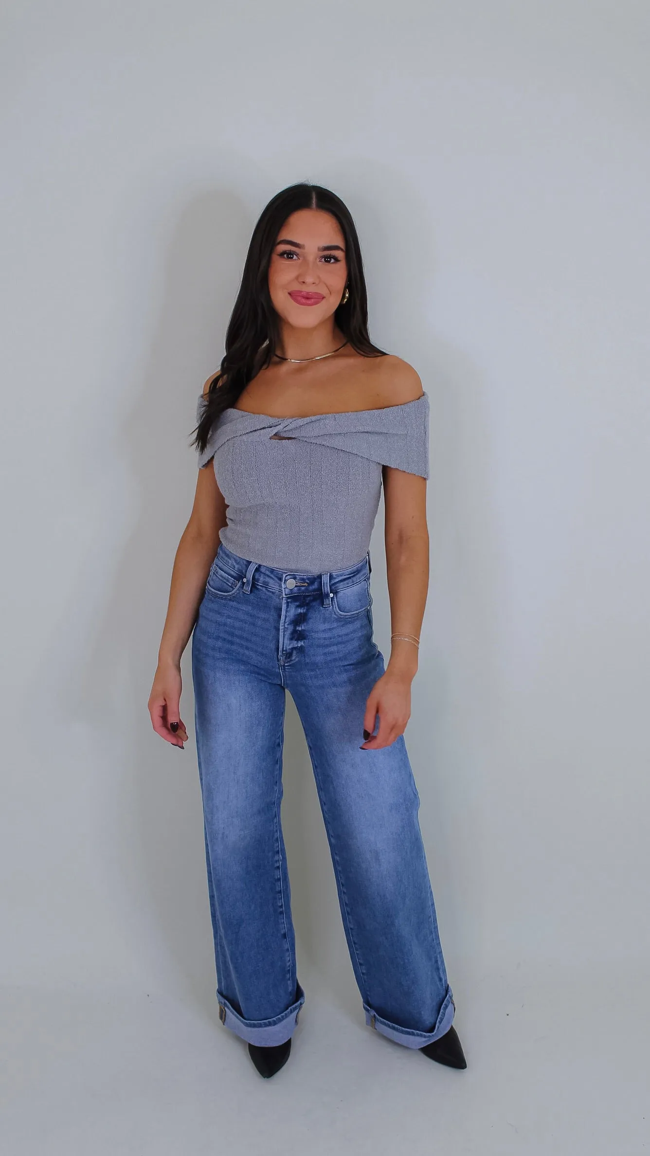 Jackie Off Shoulder Top - Grey