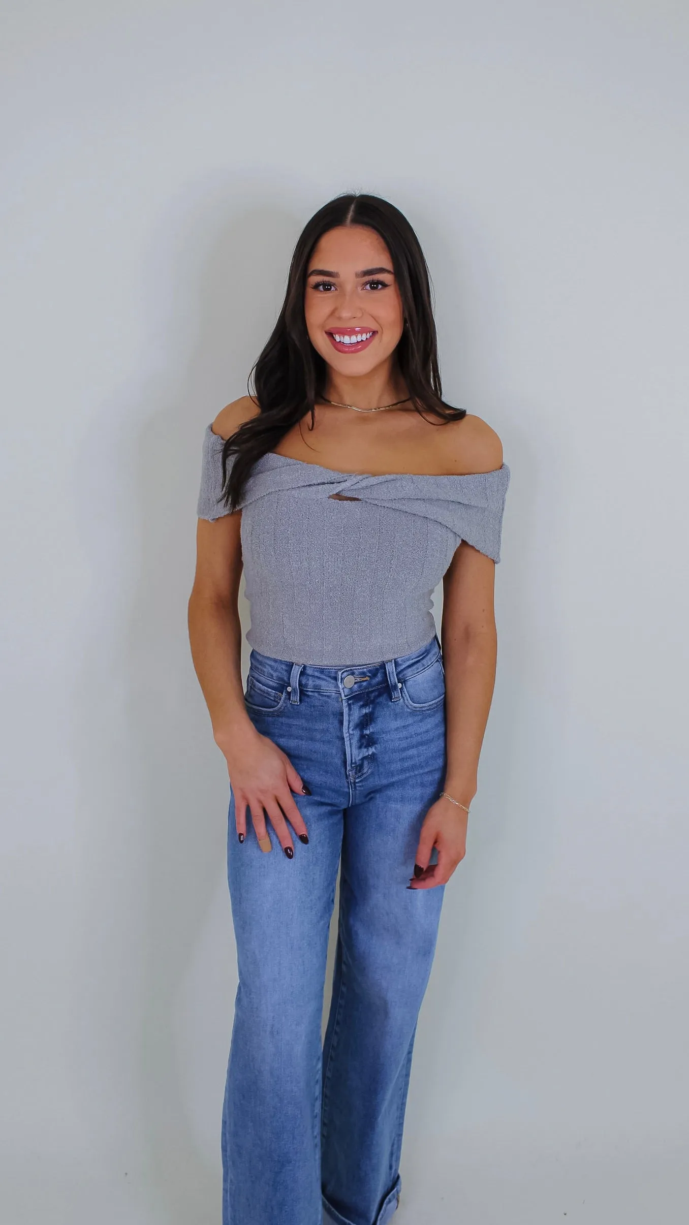 Jackie Off Shoulder Top - Grey