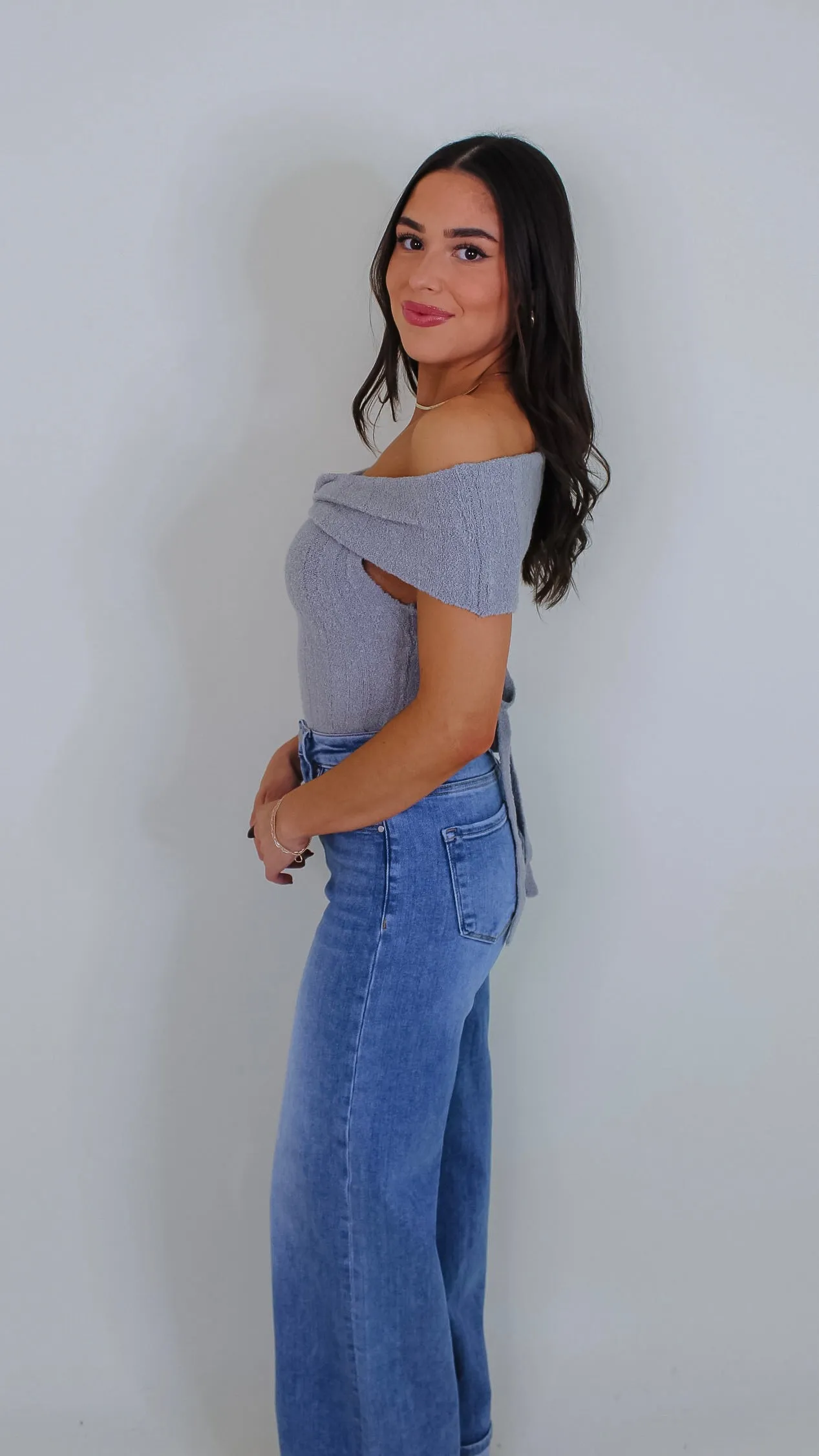 Jackie Off Shoulder Top - Grey