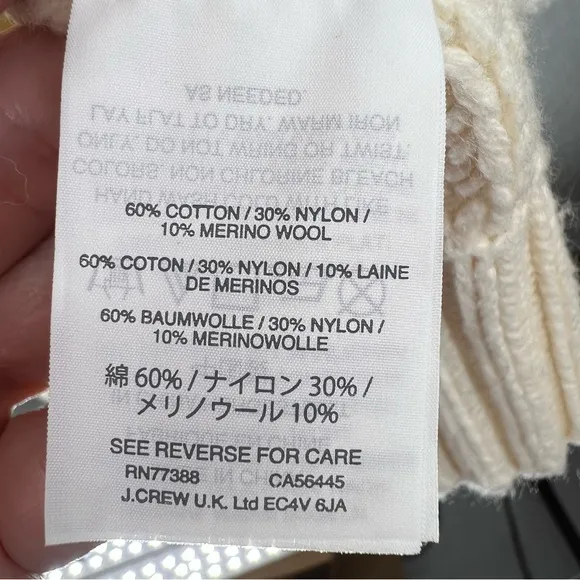 J.Crew Crème Cableknit Sweater Crewneck Split Side Fringe Detail NWT