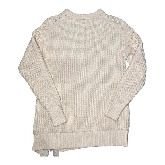 J.Crew Crème Cableknit Sweater Crewneck Split Side Fringe Detail NWT