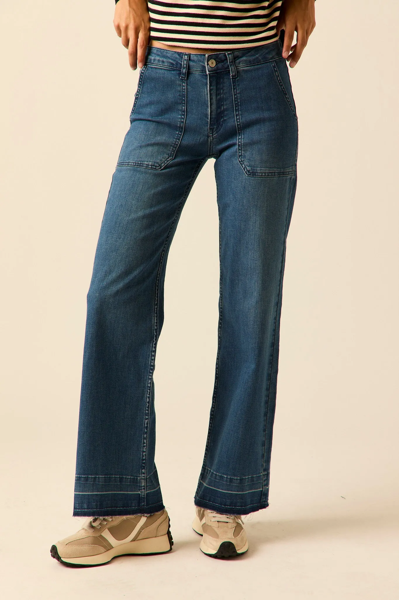 Jeans straight desflecado azul
