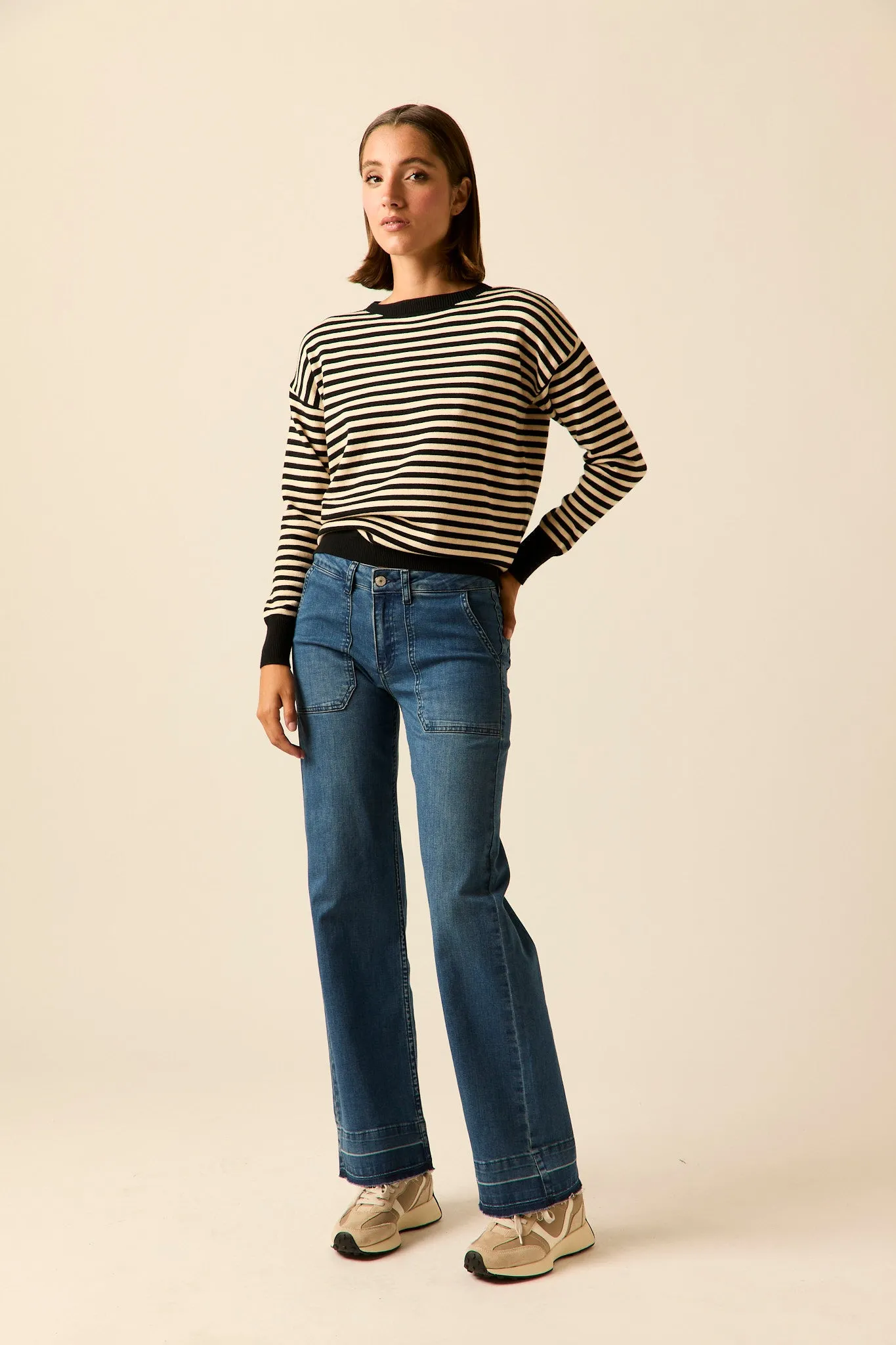 Jeans straight desflecado azul