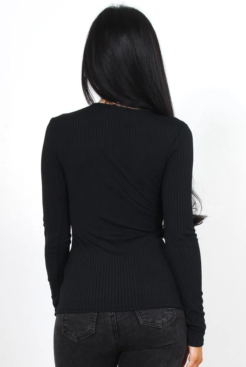 Jeena Black Tie Front Top