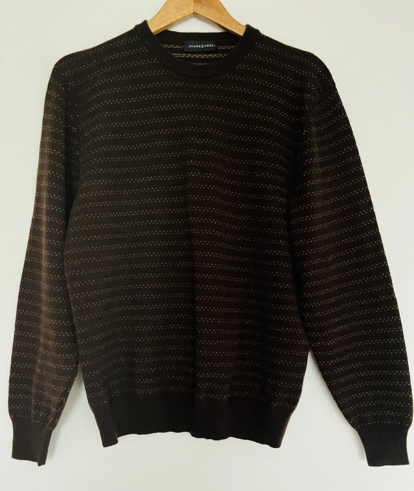 JHANE BARNES 100% Cashmere Sweater Sz M Brown Geometric Stripe Dot