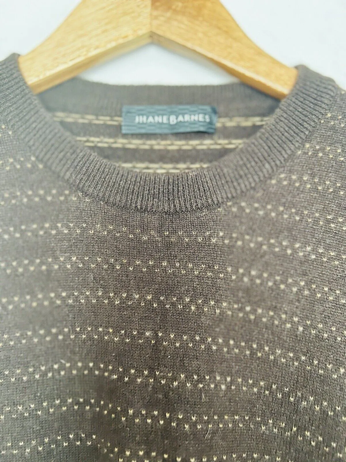 JHANE BARNES 100% Cashmere Sweater Sz M Brown Geometric Stripe Dot